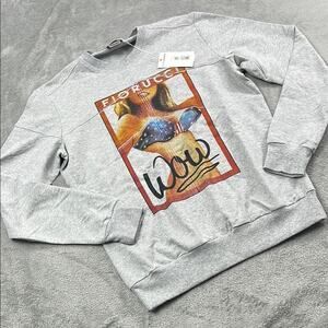 NEW Fiorucci L Men's Gray Graphic "WOW" Woman in Bikini Sweatshirt Italy RARE‎
